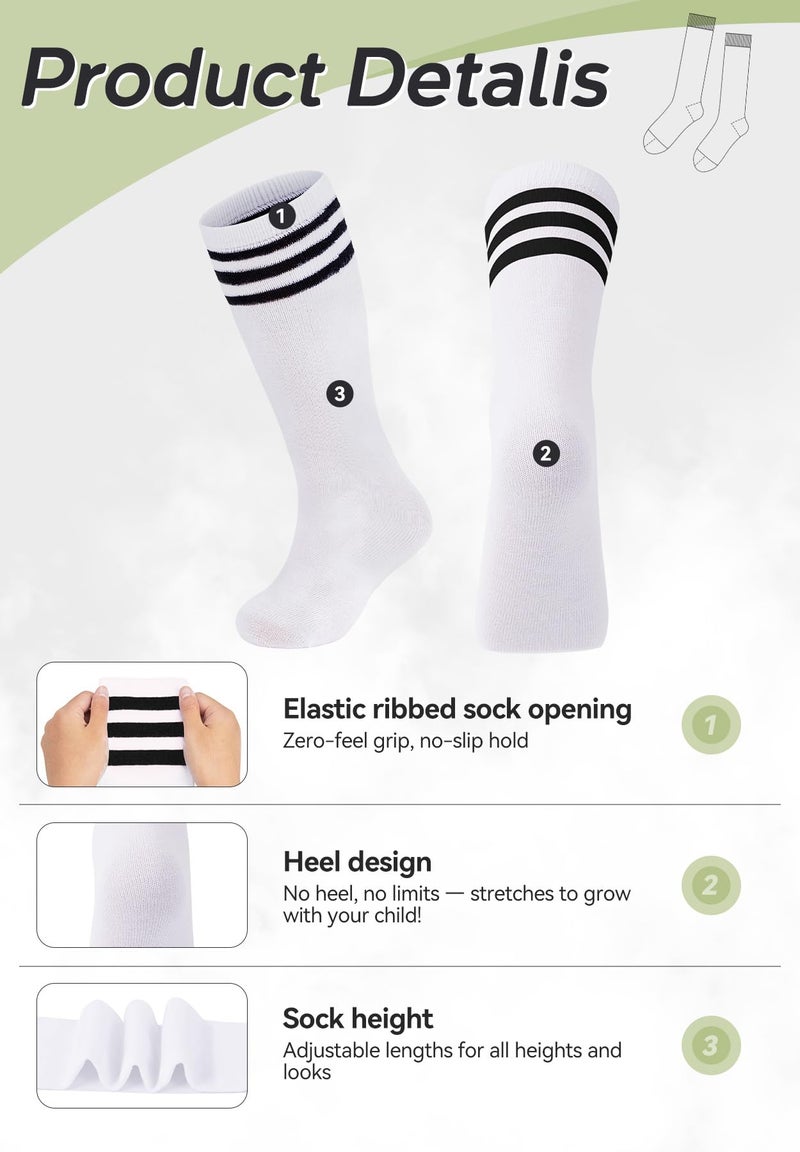 Zando Kids Soccer Socks 4-6 Years Boys Youth Baseball Softball Football Sport Stocking & Girls School Uniform Knee High Socks Cotton Moisture-Wicking 1 Pairs White Black 4-6 Years - Image 3